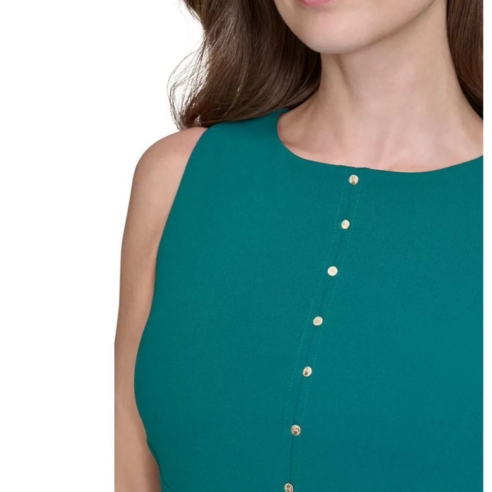 Halston Heritage Starburst-Seamed Scuba Crepe Sleeveless Sheath Dress Black Nwt - Picture 3 of 14